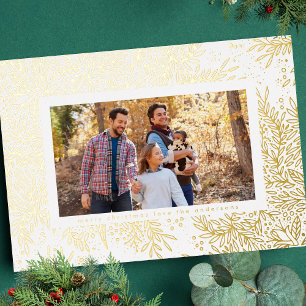 Tarjeta Festiva Con Relieve Metalizado Navidades Foto Botánica SnowFlake Gold