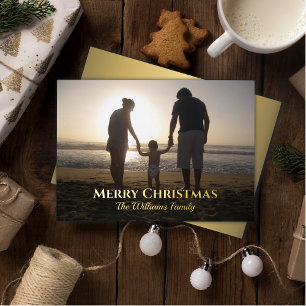 Tarjeta Festiva Con Relieve Metalizado Navidades Foto Nombre Topografía Elegante Oro