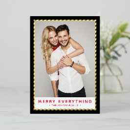 Tarjeta Festiva Con Relieve Metalizado NAVIDADES FOTO simple borde dorado rojo negro