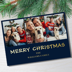 Tarjeta Festiva Con Relieve Metalizado Navidades fotográficos azules