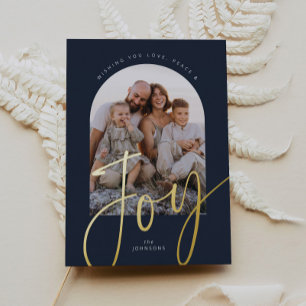 Tarjeta Festiva Con Relieve Metalizado Navidades fotográficos Blue Simple Joy Modern Scri
