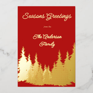 Tarjeta Festiva Con Relieve Metalizado Navidades fotográficos de árboles de color rojo de
