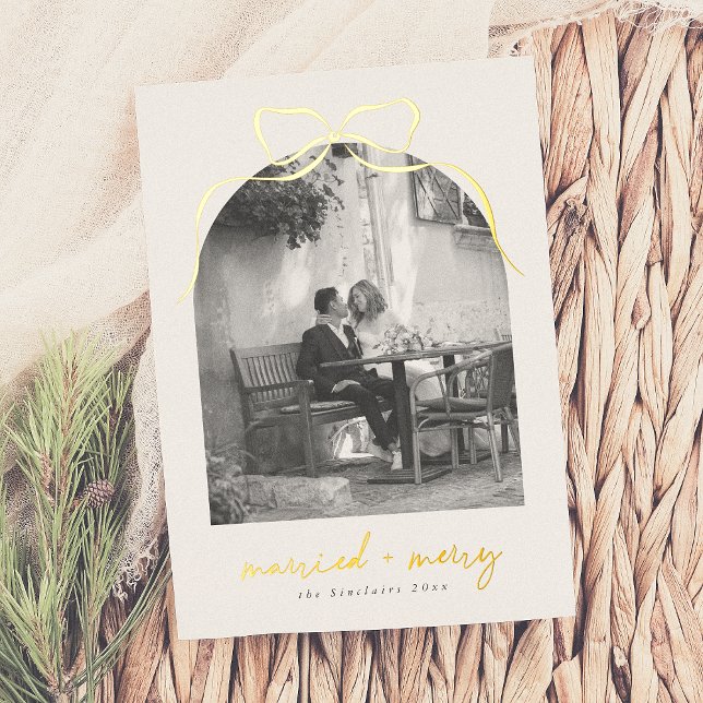 Tarjeta Festiva Con Relieve Metalizado Navidades fotográficos de Bow Arch casados y con m (Subido por el creador)