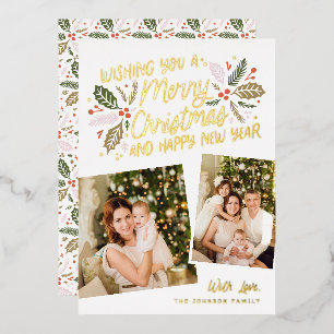 Tarjeta Festiva Con Relieve Metalizado Navidades fotográficos de la instantánea inclinada