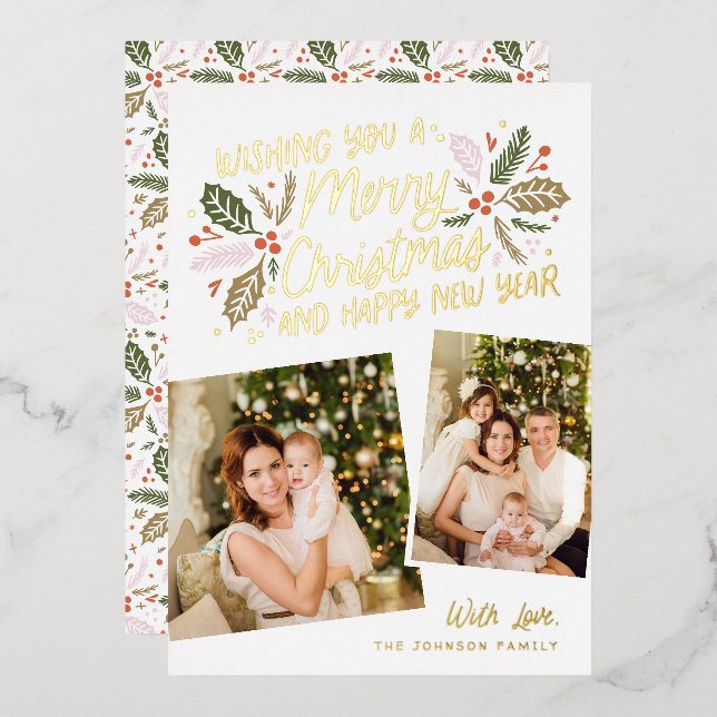 Tarjeta Festiva Con Relieve Metalizado Navidades fotográficos de la instantánea inclinada (Anverso/Reverso)