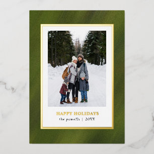 Tarjeta Festiva Con Relieve Metalizado Navidades fotográficos de marco verde oliva de col