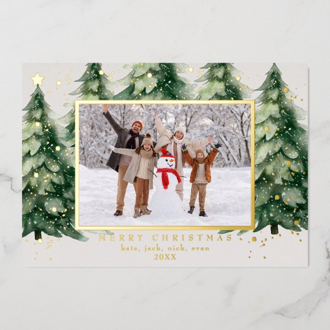 Tarjeta Festiva Con Relieve Metalizado Navidades fotográficos de Purpurina de árbol de Na (Anverso)