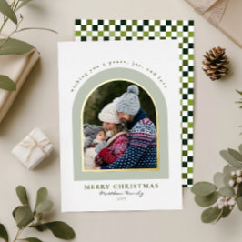 Tarjeta Festiva Con Relieve Metalizado Navidades fotográficos del Arco Moderno Verde