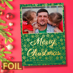 Tarjeta Festiva Con Relieve Metalizado Navidades fotográficos familiares modernos con cop