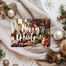 Tarjeta Festiva Con Relieve Metalizado Navidades fotográficos familiares modernos y senci