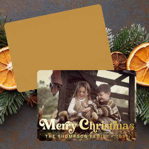 Tarjeta Festiva Con Relieve Metalizado Navidades fotográficos retro de moda y simple