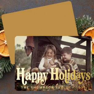 Tarjeta Festiva Con Relieve Metalizado Navidades fotográficos retro de moda y simple