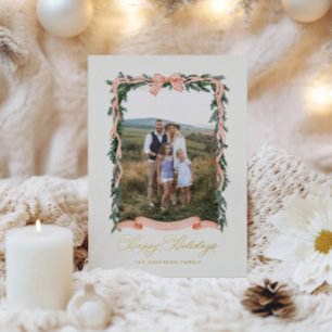 Tarjeta Festiva Con Relieve Metalizado Navidades Garland Photo