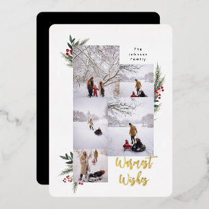 Tarjeta Festiva Con Relieve Metalizado Navidades Greenery Berry Frame 5 Foto