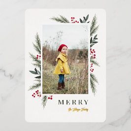 Tarjeta Festiva Con Relieve Metalizado Navidades Greenery Berry Frame Photo
