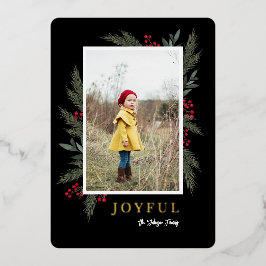 Tarjeta Festiva Con Relieve Metalizado Navidades Greenery Berry Frame Photo