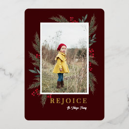 Tarjeta Festiva Con Relieve Metalizado Navidades Greenery Berry Frame Photo