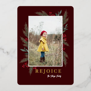 Tarjeta Festiva Con Relieve Metalizado Navidades Greenery Berry Frame Photo