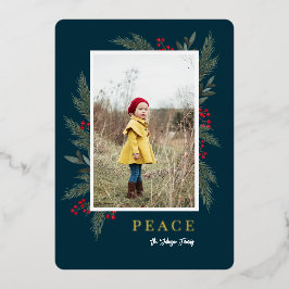 Tarjeta Festiva Con Relieve Metalizado Navidades Greenery Berry Frame Photo