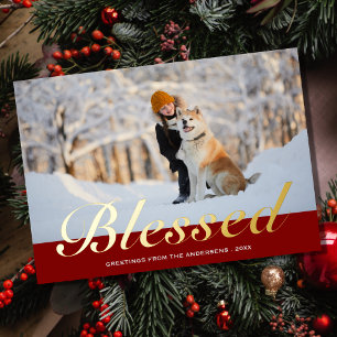 Tarjeta Festiva Con Relieve Metalizado Navidades guión de la bendición de la fotografía m