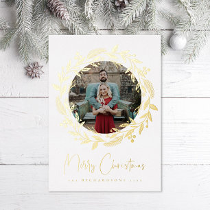 Tarjeta Festiva Con Relieve Metalizado Navidades Holly Wreath