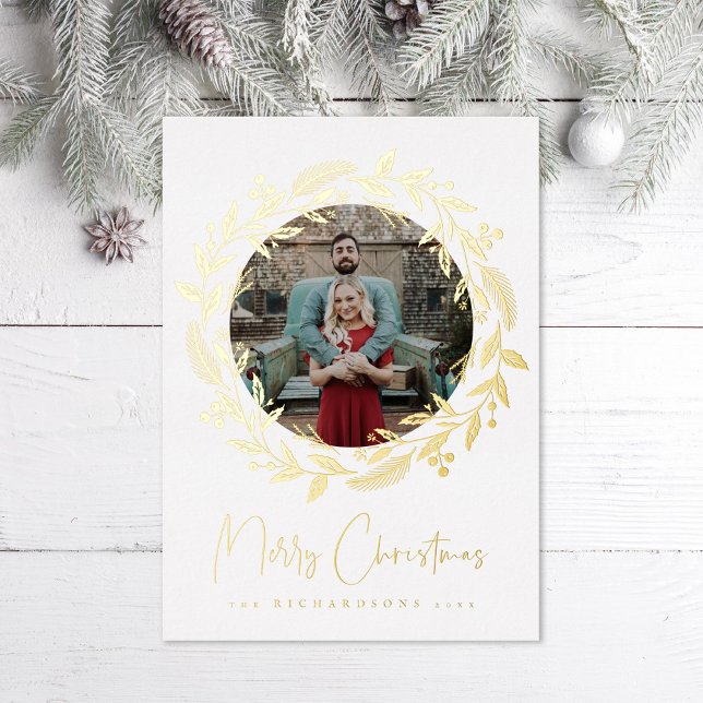 Tarjeta Festiva Con Relieve Metalizado Navidades Holly Wreath (Subido por el creador)