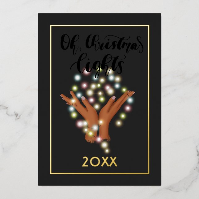 Tarjeta Festiva Con Relieve Metalizado Navidades iluminan Collage de fotos familiar (Anverso)