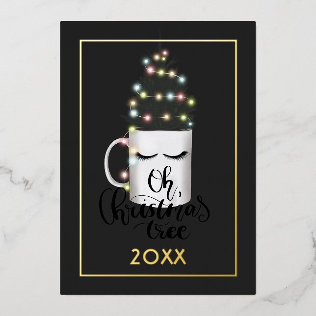 Tarjeta Festiva Con Relieve Metalizado Navidades iluminan vacaciones en Collage de fotos  (Anverso)