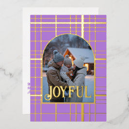 Tarjeta Festiva Con Relieve Metalizado Navidades Lavender y Gold Gingham