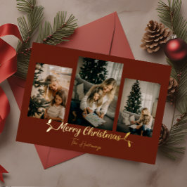 Tarjeta Festiva Con Relieve Metalizado Navidades Luces Rojas 3 Foto