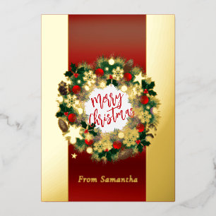 Tarjeta Festiva Con Relieve Metalizado Navidades lujosos corearon oro personalizable