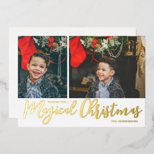 Tarjeta Festiva Con Relieve Metalizado Navidades mágicos Collage de fotos y blanco y oro