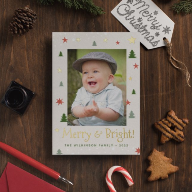 Tarjeta Festiva Con Relieve Metalizado Navidades merry y brillantes Personalizado de estr (Subido por el creador)