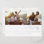 Tarjeta Festiva Con Relieve Metalizado Navidades moda de escritura plateada multifoto mod<br><div class="desc">Audaz texto de escritura moderna en blanco y plateado,  tarjeta de vacaciones de Navidades multifotográficos. Con diseño de respaldo de estrella. Disponible en diferentes colores.</div>