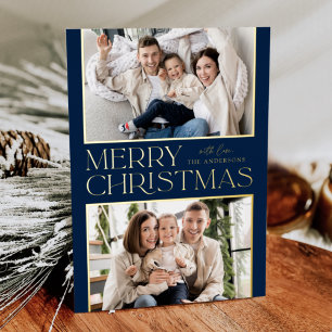 Tarjeta Festiva Con Relieve Metalizado Navidades modernos 2 ejército fotográfico y oro