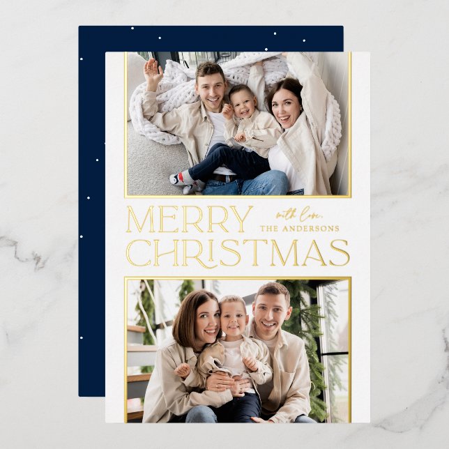 Tarjeta Festiva Con Relieve Metalizado Navidades modernos 2 Photo Gold (Anverso/Reverso)