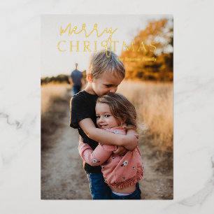 Tarjeta Festiva Con Relieve Metalizado Navidades modernos de fotografía simple Duo Font