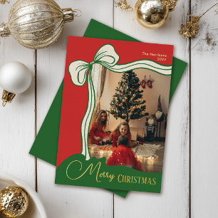 Tarjeta Festiva Con Relieve Metalizado Navidades modernos de fotografía verde rojo festiv