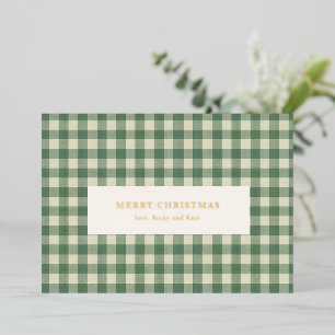 Tarjeta Festiva Con Relieve Metalizado Navidades modernos de Gingham verde Rústico