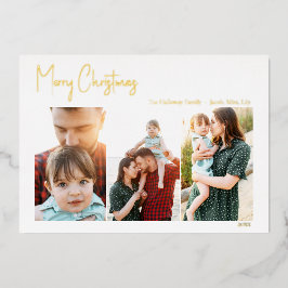 Tarjeta Festiva Con Relieve Metalizado Navidades modernos escriben tres fotos | Relieve m
