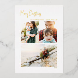 Tarjeta Festiva Con Relieve Metalizado Navidades modernos guión vertical 3 foto | Oro Par