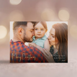 Tarjeta Festiva Con Relieve Metalizado Navidades modernos guiones con foto completa oro