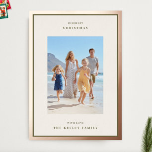 Tarjeta Festiva Con Relieve Metalizado Navidades modernos Moss Green Photo Frame Rosa Gol