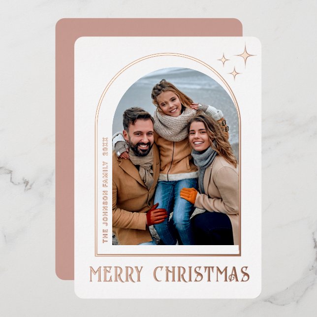 Tarjeta Festiva Con Relieve Metalizado Navidades modernos y espumosos: Rosa de oro (Anverso/Reverso)