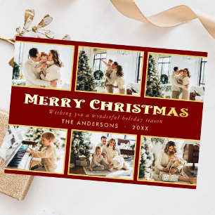 Tarjeta Festiva Con Relieve Metalizado Navidades multifotográficos clásicos simples