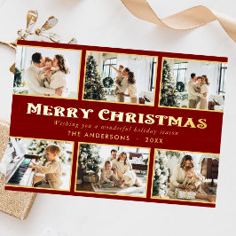 Tarjeta Festiva Con Relieve Metalizado Navidades multifotográficos clásicos simples