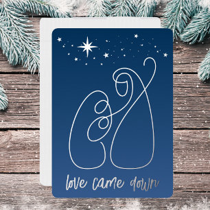 Tarjeta Festiva Con Relieve Metalizado Navidades Natividad Línea Mínima Moderna Arte Azul