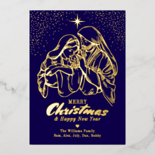 Tarjeta Festiva Con Relieve Metalizado Navidades Natividad Religiosa Elegante Foto Famili