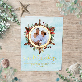 Tarjeta Festiva Con Relieve Metalizado Navidades náuticos Mares y saludos Foto Oro