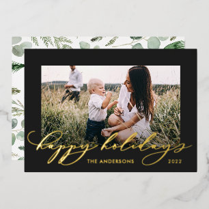 Tarjeta Festiva Con Relieve Metalizado Navidades negro 1 foto guión botánico